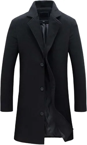 Mens Trench Coat Long Winter Overcoat Cable Knit Tunic Button Up Plain Shawl Overcoat Winter Casual Peacoat Jacket