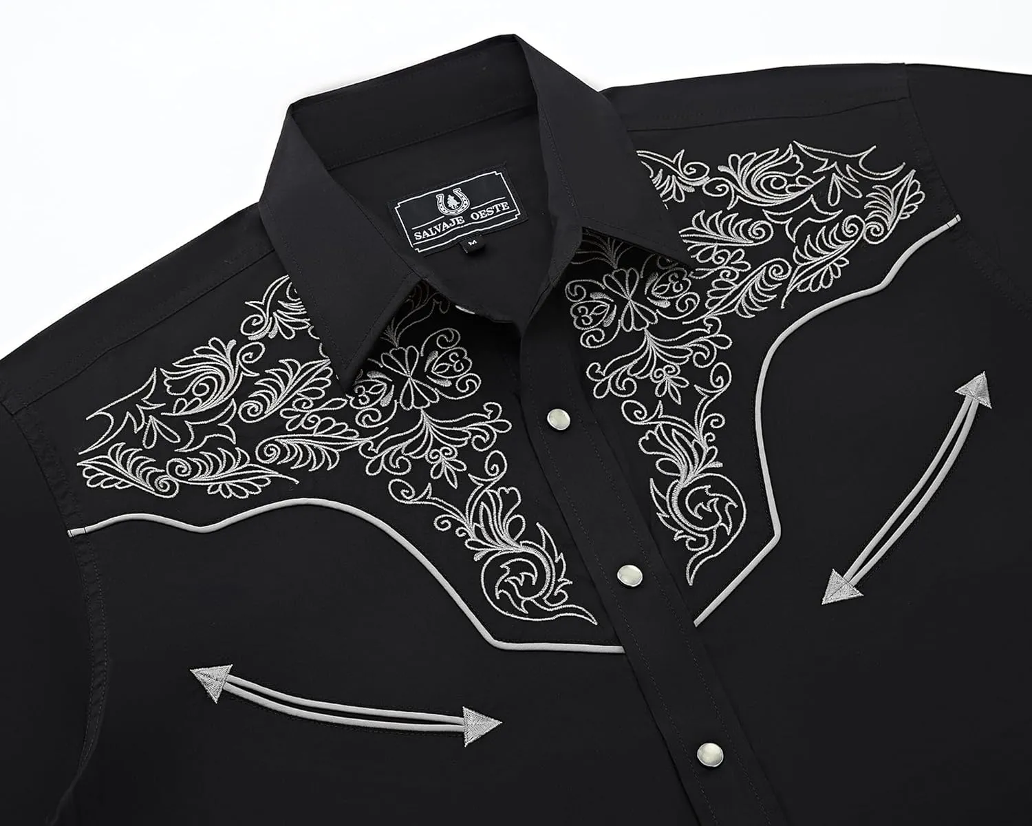 Men's Western Cowboy Shirt Embroidered Long Sleeve Casual Snap Button Down Shirt