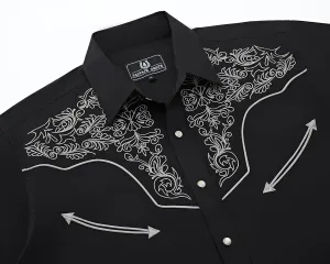 Men's Western Cowboy Shirt Embroidered Long Sleeve Casual Snap Button Down Shirt