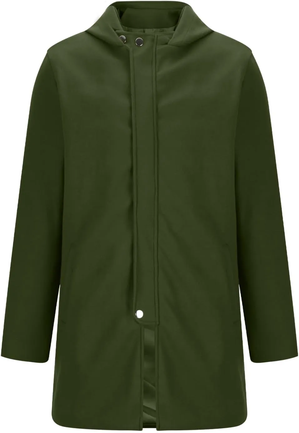 Mens Zip Up Trench Coats Winter Wool Blend Fashion Long Jackets Casual Long Sleeve Mid Length Hooded Overcoat