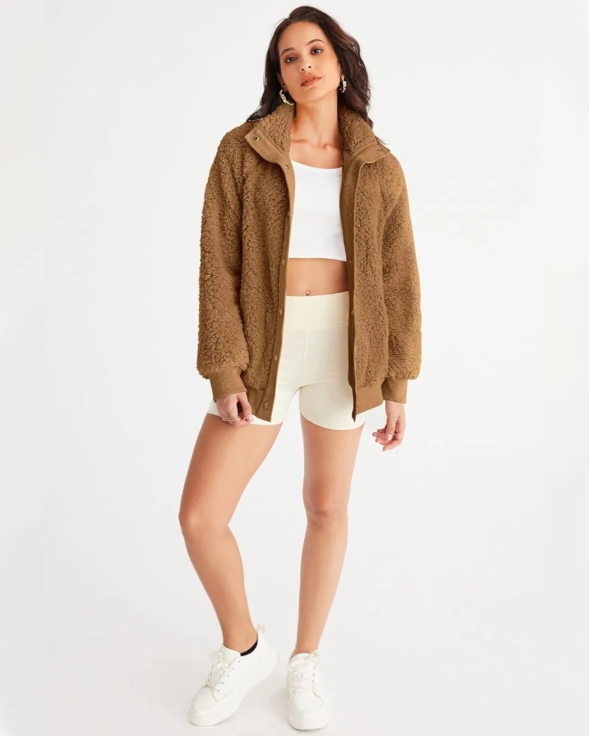 MEROKEETY Women's 2024 Winter Long Sleeve Button Sherpa Jacket Coat Pockets Warm Fleece
