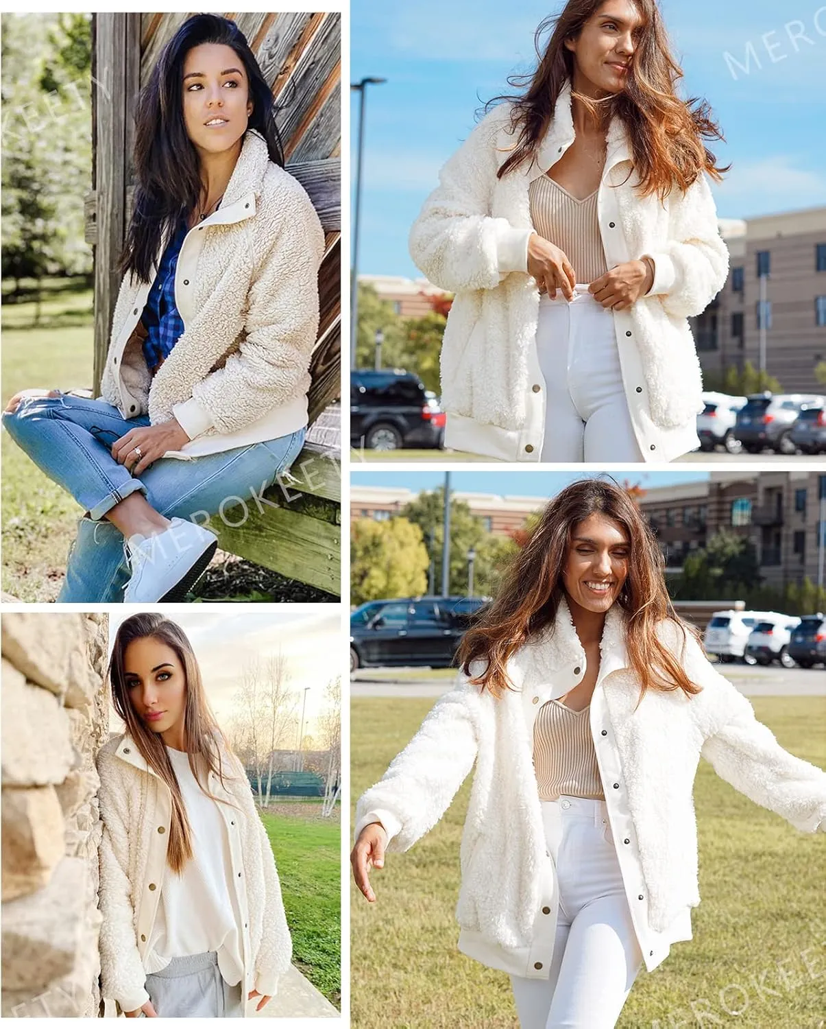 MEROKEETY Women's 2024 Winter Long Sleeve Button Sherpa Jacket Coat Pockets Warm Fleece