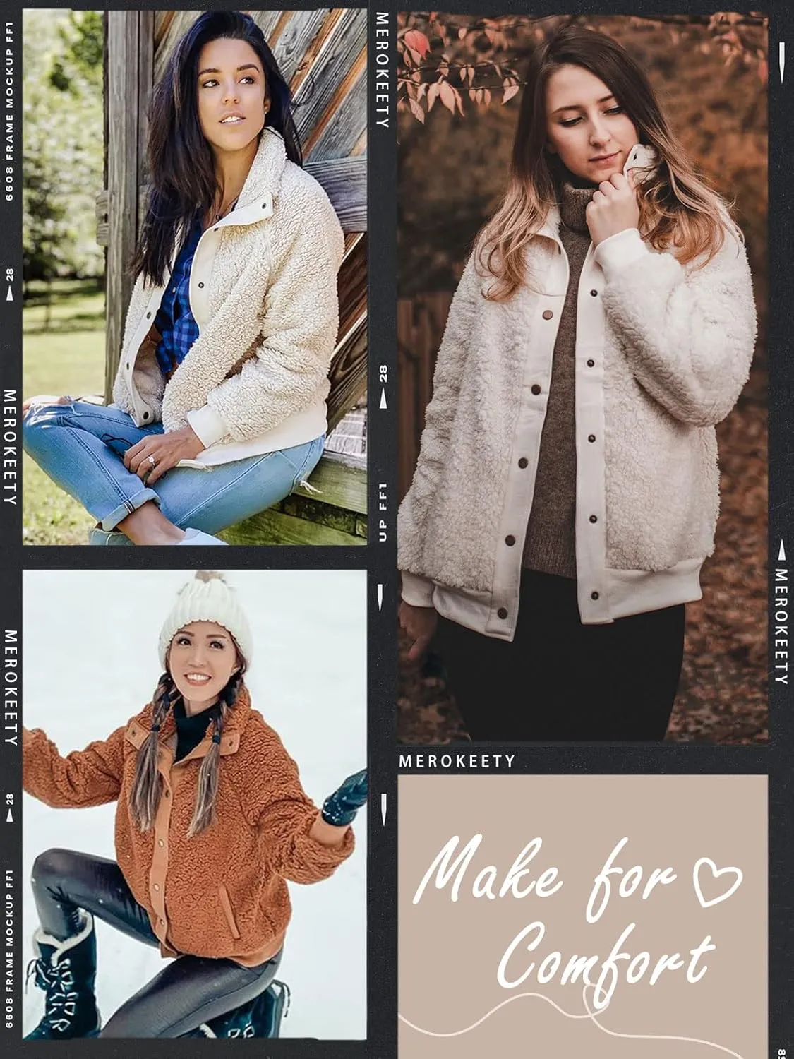 MEROKEETY Women's 2024 Winter Long Sleeve Button Sherpa Jacket Coat Pockets Warm Fleece