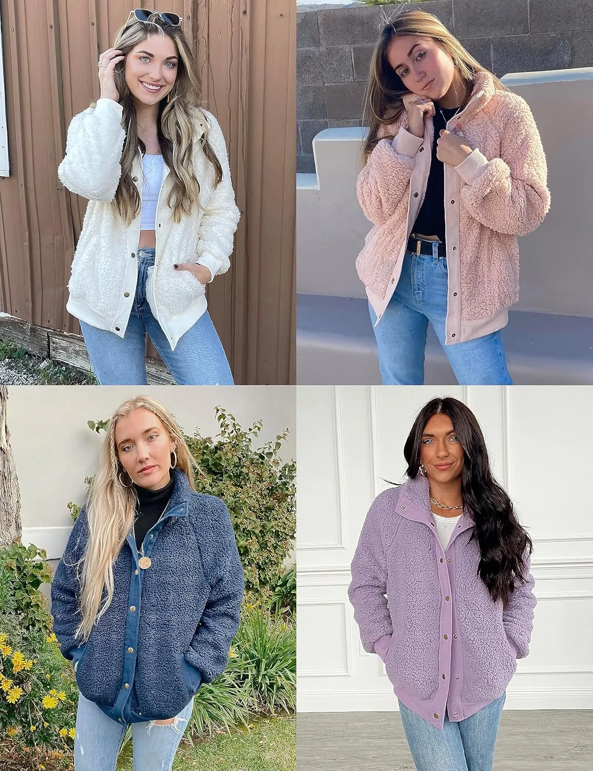 MEROKEETY Women's 2024 Winter Long Sleeve Button Sherpa Jacket Coat Pockets Warm Fleece