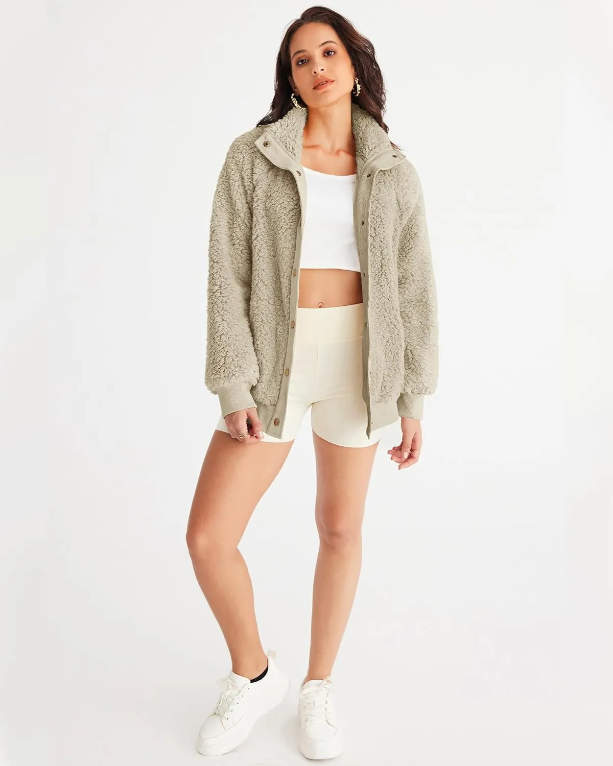 MEROKEETY Women's 2024 Winter Long Sleeve Button Sherpa Jacket Coat Pockets Warm Fleece