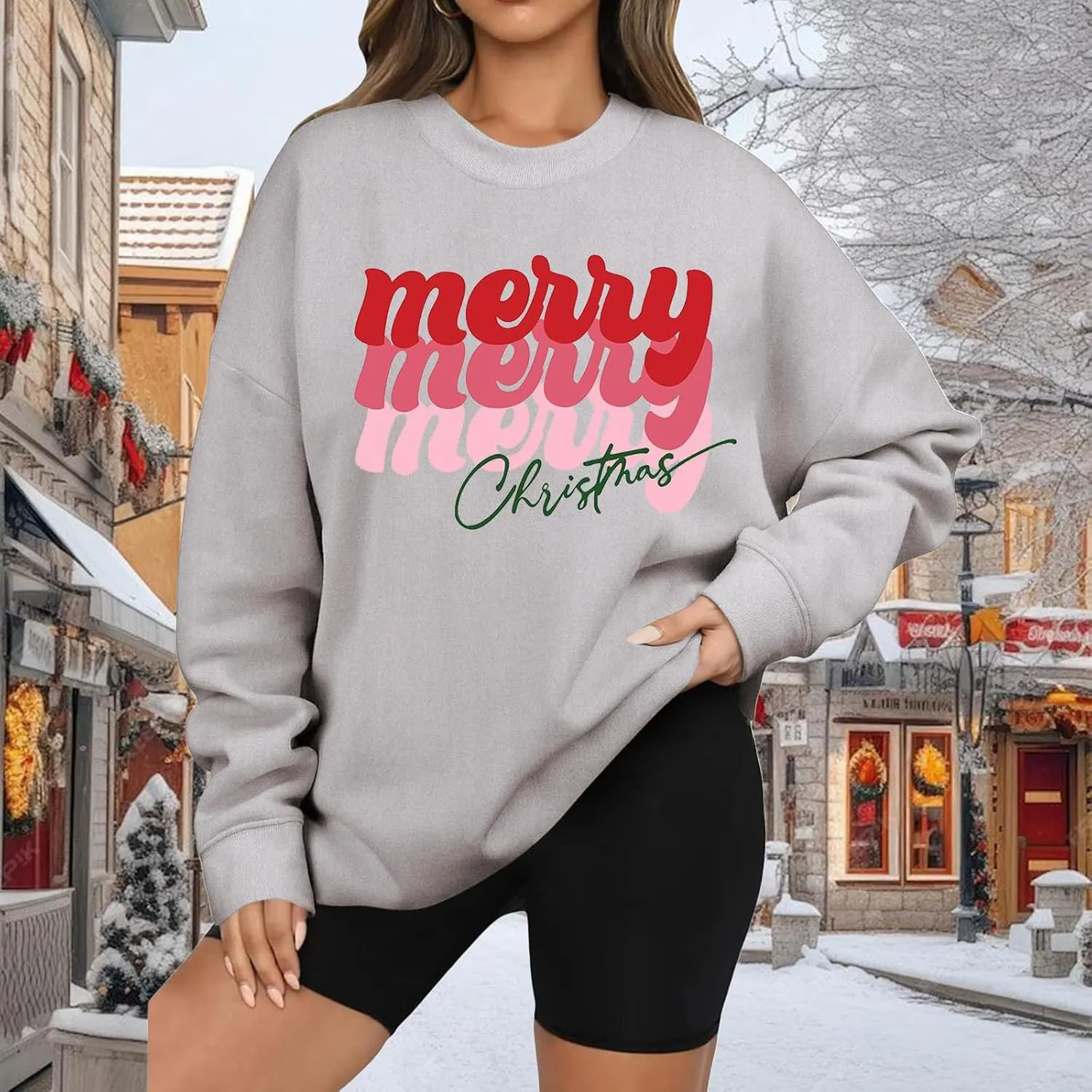 Merry Christmas Sweatshirts for Women Glitter Patch Merry Letter Shirts Crewneck Xmas Gifts Oversized Pullover Top