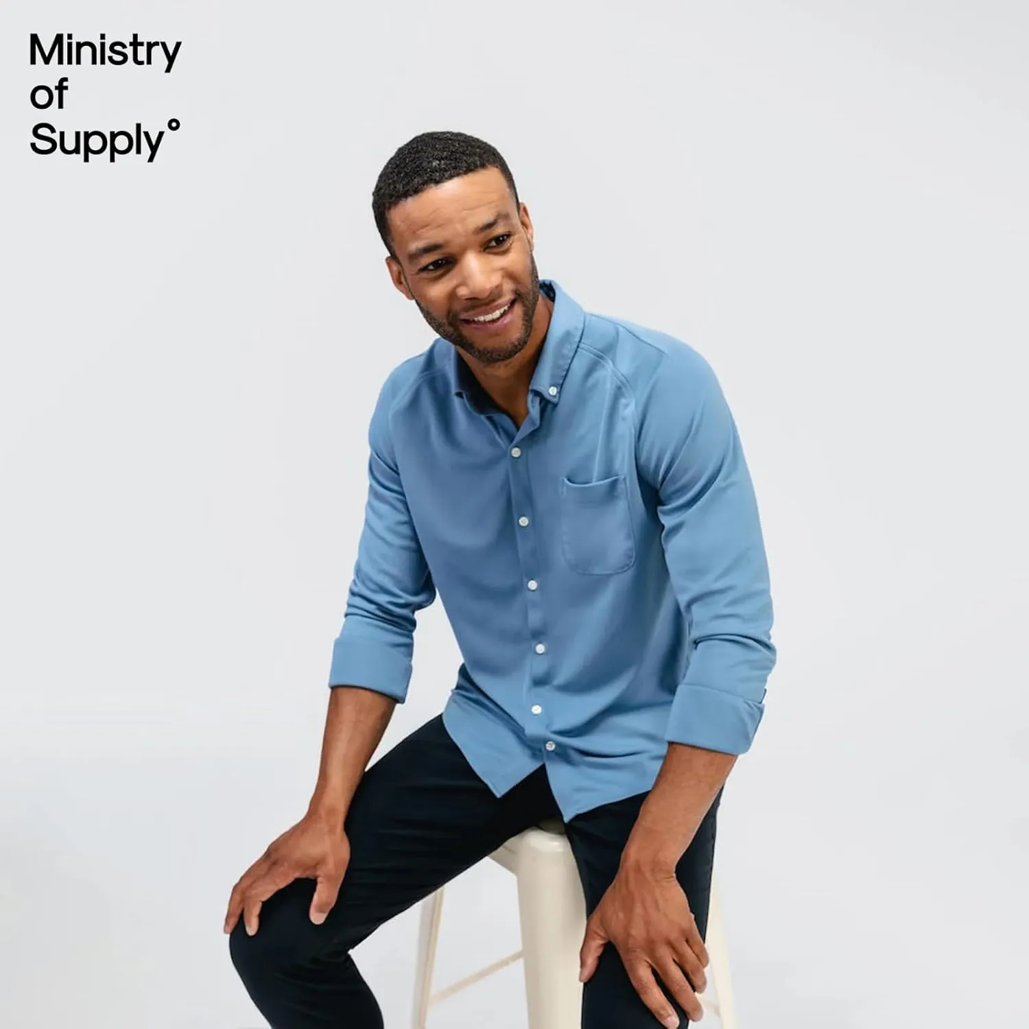 Ministry of Supply Men's Apollo Raglan Sport Dress Shirt, Casual Long Sleeve Button Down, Moisture Wicking, Wrinkle-Resistant
