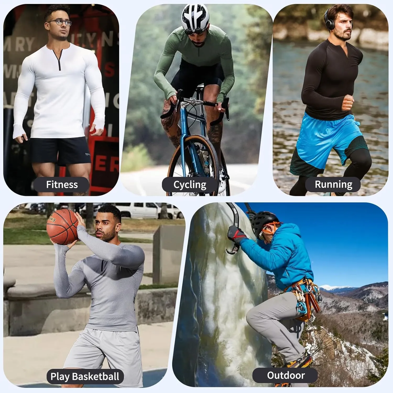 MISS MOLY Mens Long Sleeve Compression Shirt Workout Gym T-Shirt 1/4 Zip Up Dry Top Athletic Base Layer Sport Undershirt