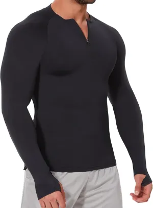 MISS MOLY Mens Long Sleeve Compression Shirt Workout Gym T-Shirt 1/4 Zip Up Dry Top Athletic Base Layer Sport Undershirt