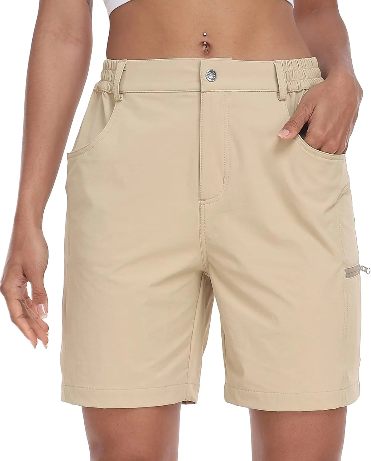 MoFiz Womens Golf Shorts 7" Quick Dry Hiking Shorts Lightweight Bermuda Shorts for Women with Pockets
