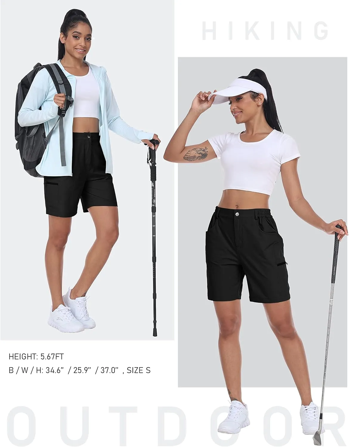 MoFiz Womens Golf Shorts 7" Quick Dry Hiking Shorts Lightweight Bermuda Shorts for Women with Pockets
