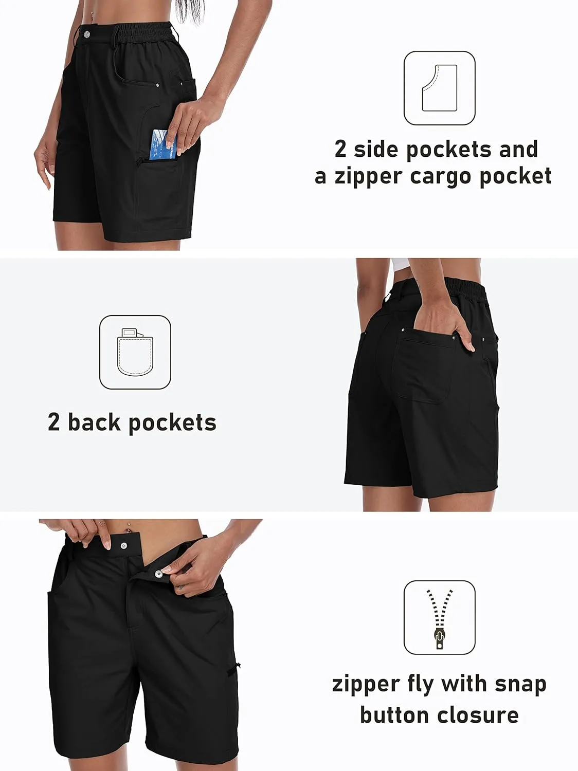 MoFiz Womens Golf Shorts 7" Quick Dry Hiking Shorts Lightweight Bermuda Shorts for Women with Pockets