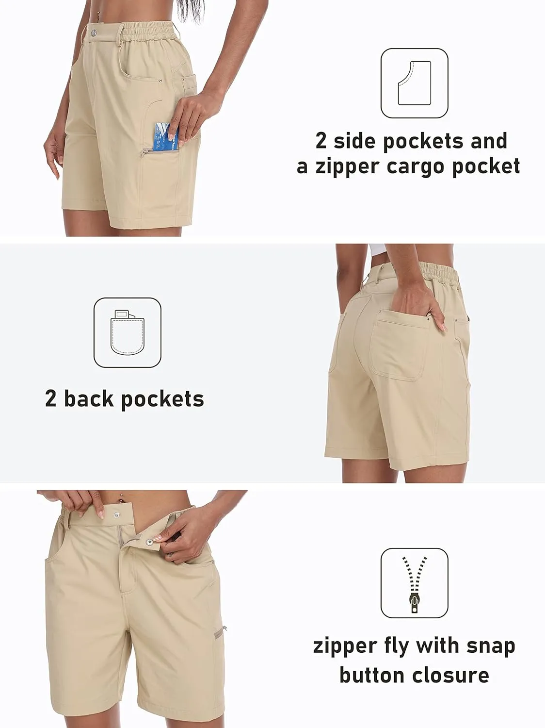 MoFiz Womens Golf Shorts 7" Quick Dry Hiking Shorts Lightweight Bermuda Shorts for Women with Pockets