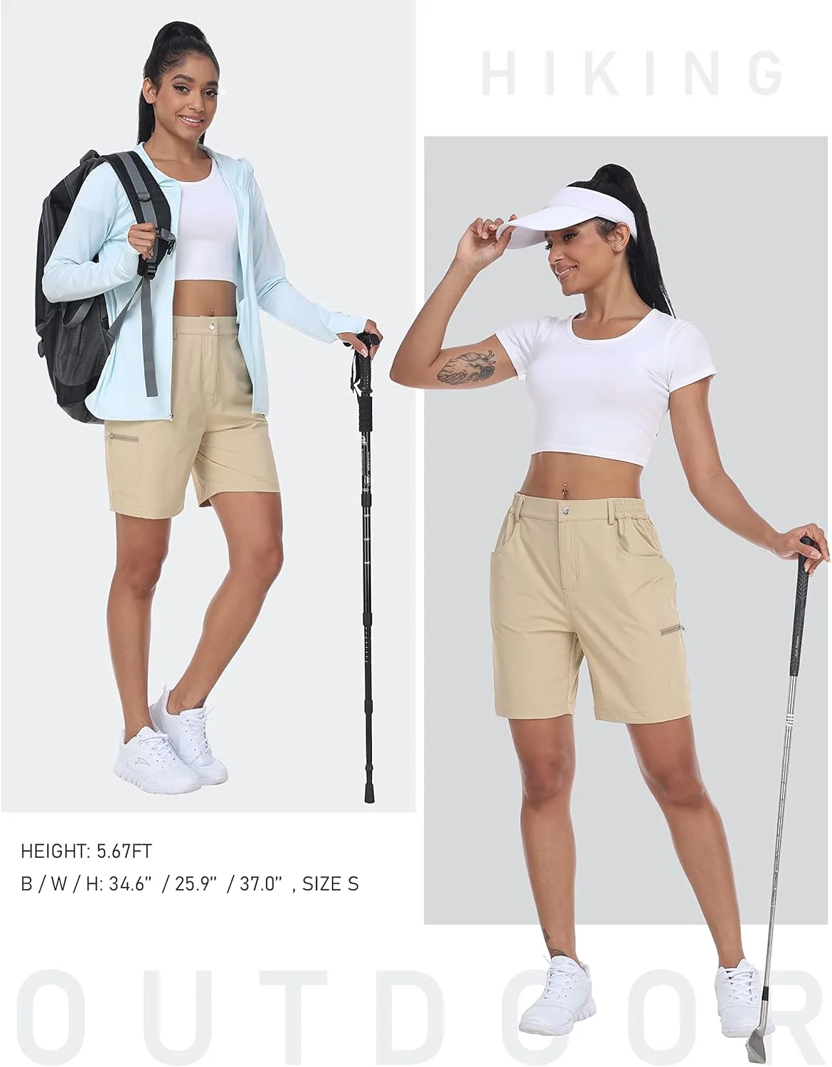 MoFiz Womens Golf Shorts 7" Quick Dry Hiking Shorts Lightweight Bermuda Shorts for Women with Pockets
