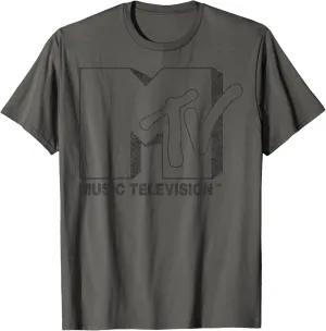 MTV Distressed Vintage Black and White Logo Graphic T-Shirt T-Shirt