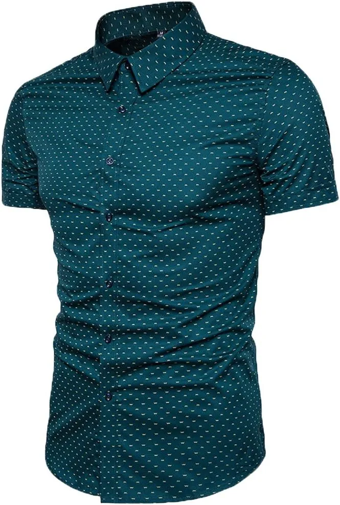 MUSE FATH Men's Printed Dress Shirt-Cotton Casual Short Sleeve Regular Fit Shirt