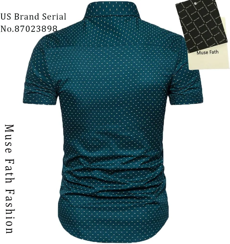 MUSE FATH Men's Printed Dress Shirt-Cotton Casual Short Sleeve Regular Fit Shirt