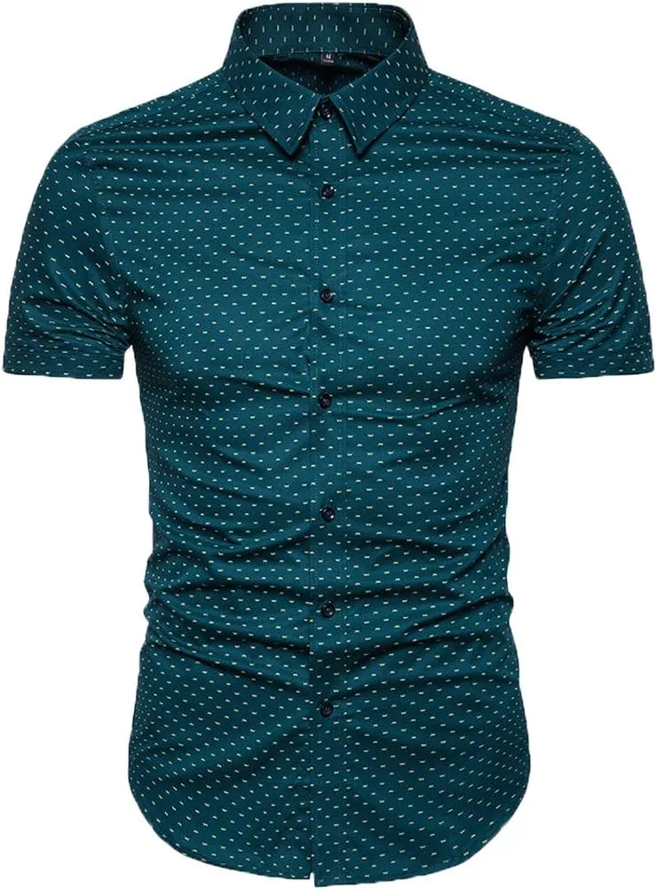 MUSE FATH Men's Printed Dress Shirt-Cotton Casual Short Sleeve Regular Fit Shirt