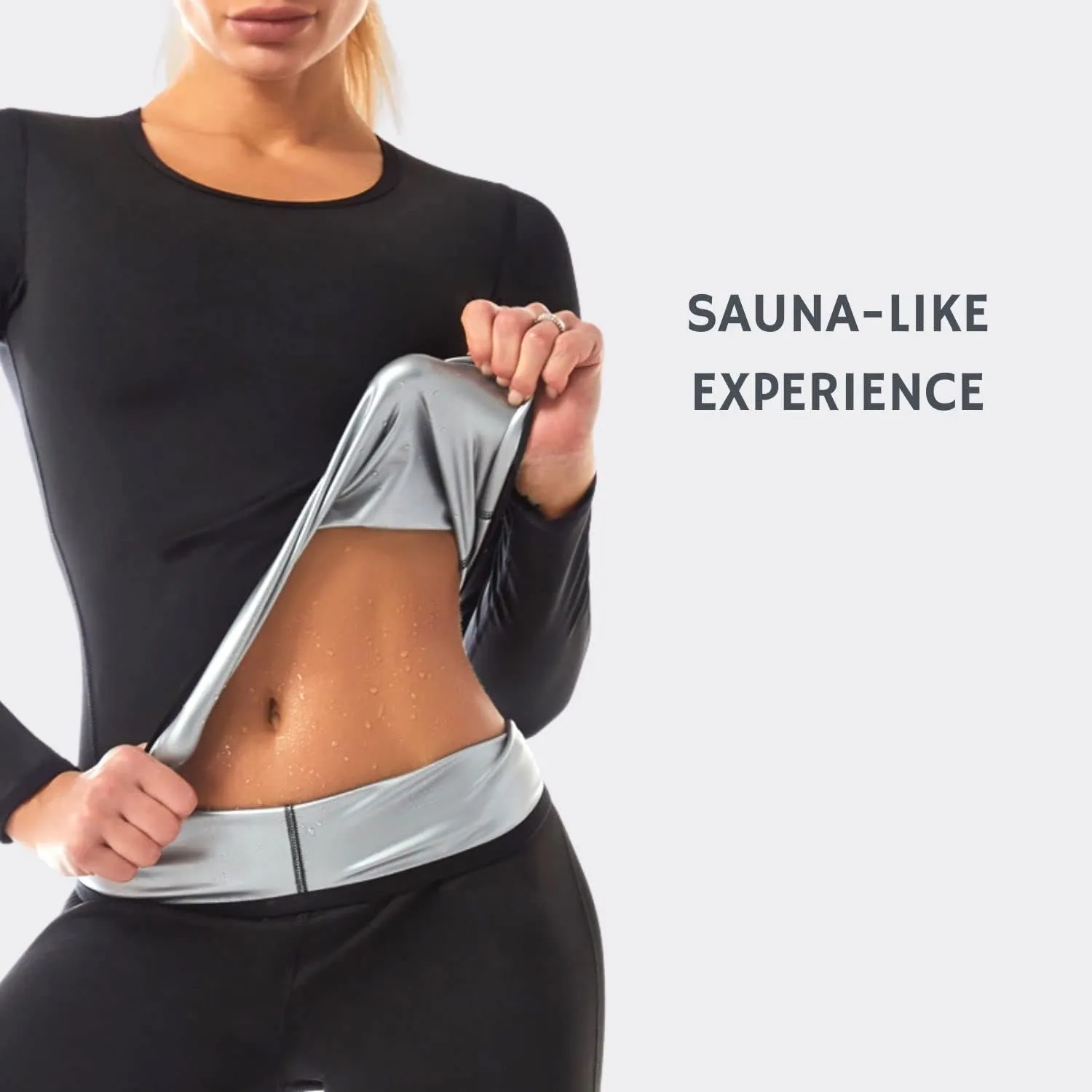 Nano Hertz Sauna Sweat Suit Weight Loss Shapewear Top Trainer Workout Body Shaper Sweatsuit Long Sleeve Shirt Women