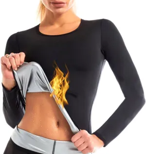 Nano Hertz Sauna Sweat Suit Weight Loss Shapewear Top Trainer Workout Body Shaper Sweatsuit Long Sleeve Shirt Women