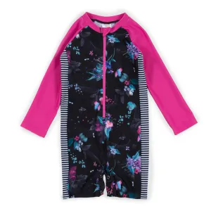 Nano One-Piece Rashguard Girls Long-Sleeve Swimsuit - Black/Fuchsia (9-12 Months)