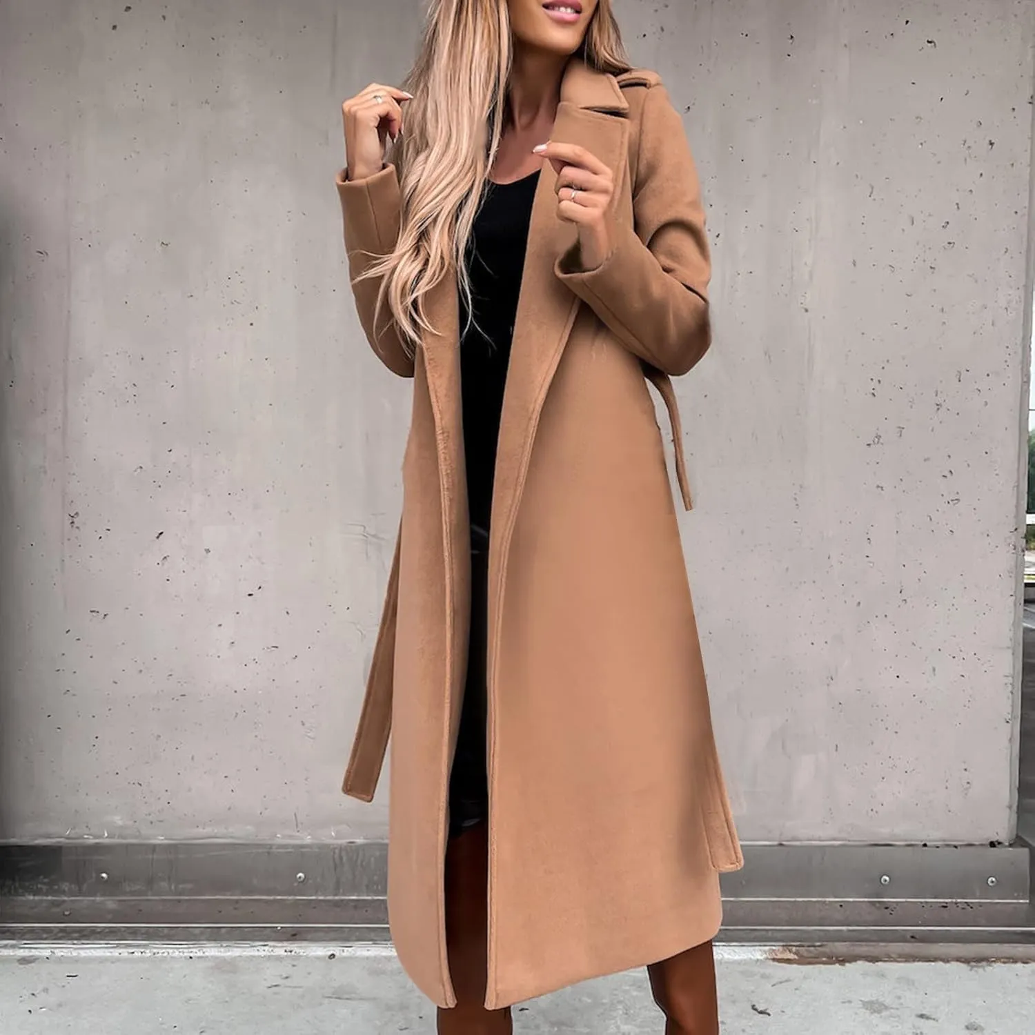 NaRHbrg Elegant Wool Coats for Womens Faux Wool Trench Coats Long Jacket Ladies Coat Women Ring Master Jacket with Belt