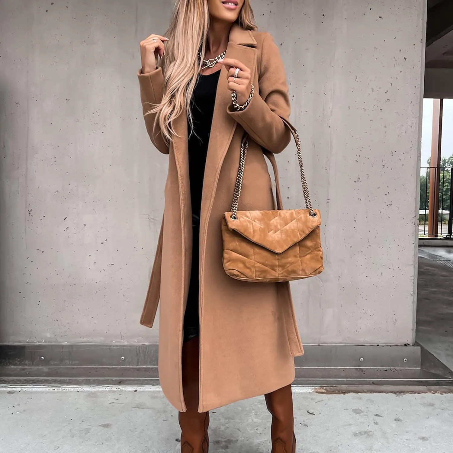 NaRHbrg Elegant Wool Coats for Womens Faux Wool Trench Coats Long Jacket Ladies Coat Women Ring Master Jacket with Belt