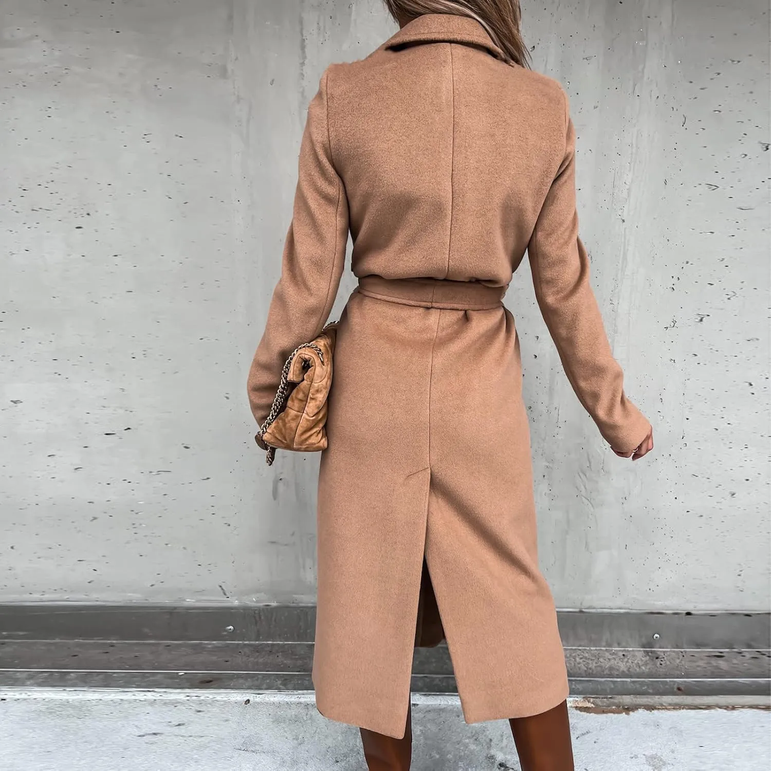 NaRHbrg Elegant Wool Coats for Womens Faux Wool Trench Coats Long Jacket Ladies Coat Women Ring Master Jacket with Belt
