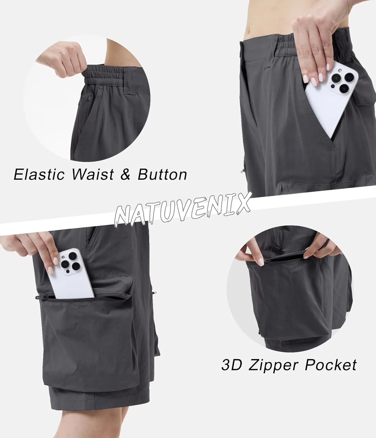 NATUVENIX Stretch Women's Hiking Shorts Quick Dry Cargo Casual Shorts Women Lightweight Travel Golf Shorts