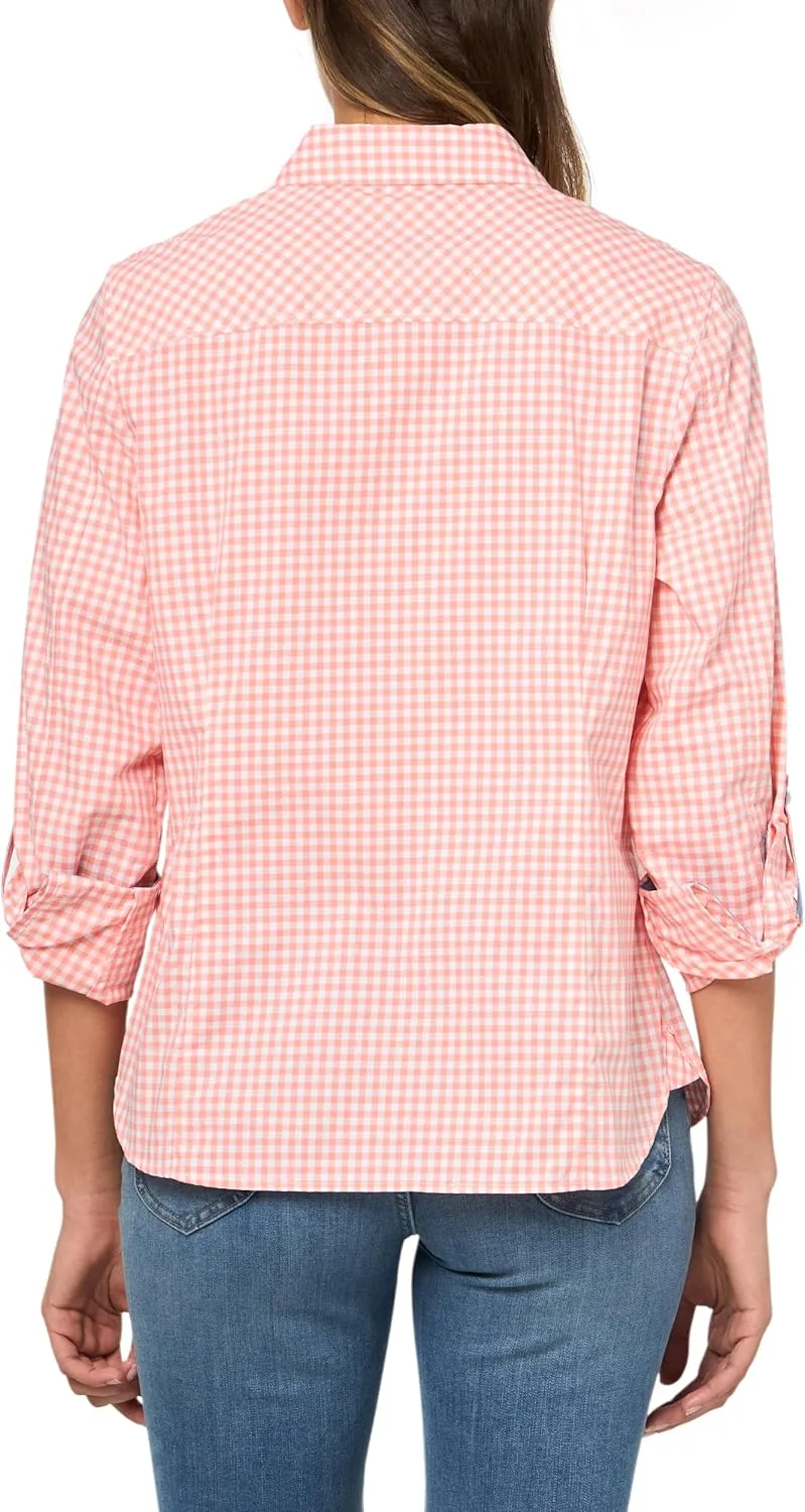 Nautica Women's Button Front Long Sleeve Roll Tab Shirt