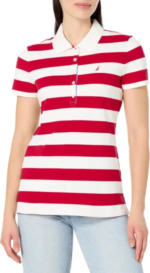 Nautica Women's Short Sleeve Button Placket Polo
