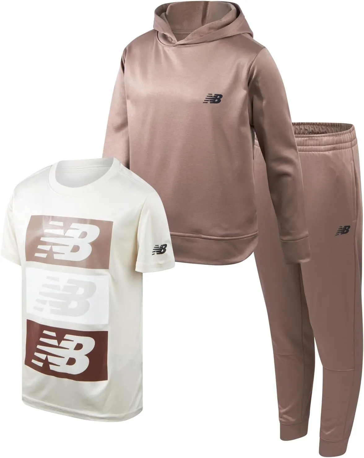 New Balance Boys Joggers Set - 3 Piece Performance Fleece Hoodie, Jogger Pants, and Graphic Tee for Toddlers and Boys (2T-12)