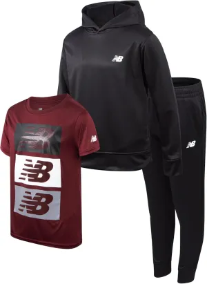 New Balance Boys Joggers Set - 3 Piece Performance Fleece Hoodie, Jogger Pants, and Graphic Tee for Toddlers and Boys (2T-12)