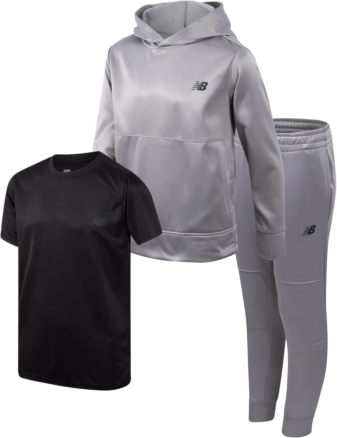 New Balance Boys Joggers Set - 3 Piece Performance Fleece Hoodie, Jogger Pants, and Graphic Tee for Toddlers and Boys (2T-12)