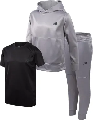 New Balance Boys Joggers Set - 3 Piece Performance Fleece Hoodie, Jogger Pants, and Graphic Tee for Toddlers and Boys (2T-12)