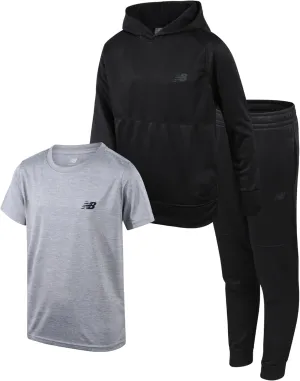 New Balance Boys Joggers Set - 3 Piece Performance Fleece Hoodie, Jogger Pants, and Graphic Tee for Toddlers and Boys (2T-12)
