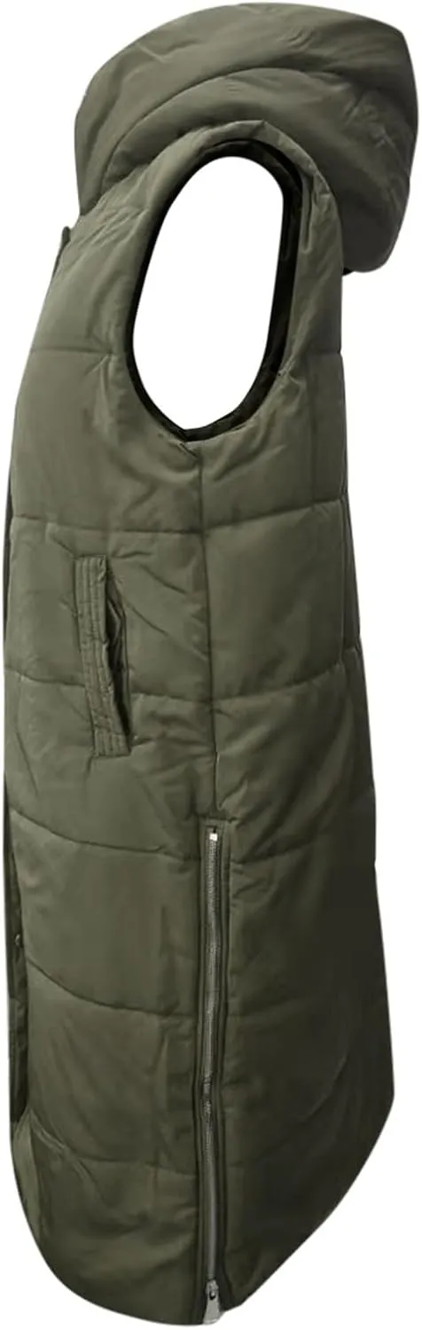 New Ladies Fashion Casual Padded Jacket Solid Color Hooded Slim Vest Temperament Sleeveless Cardigan Long Coat