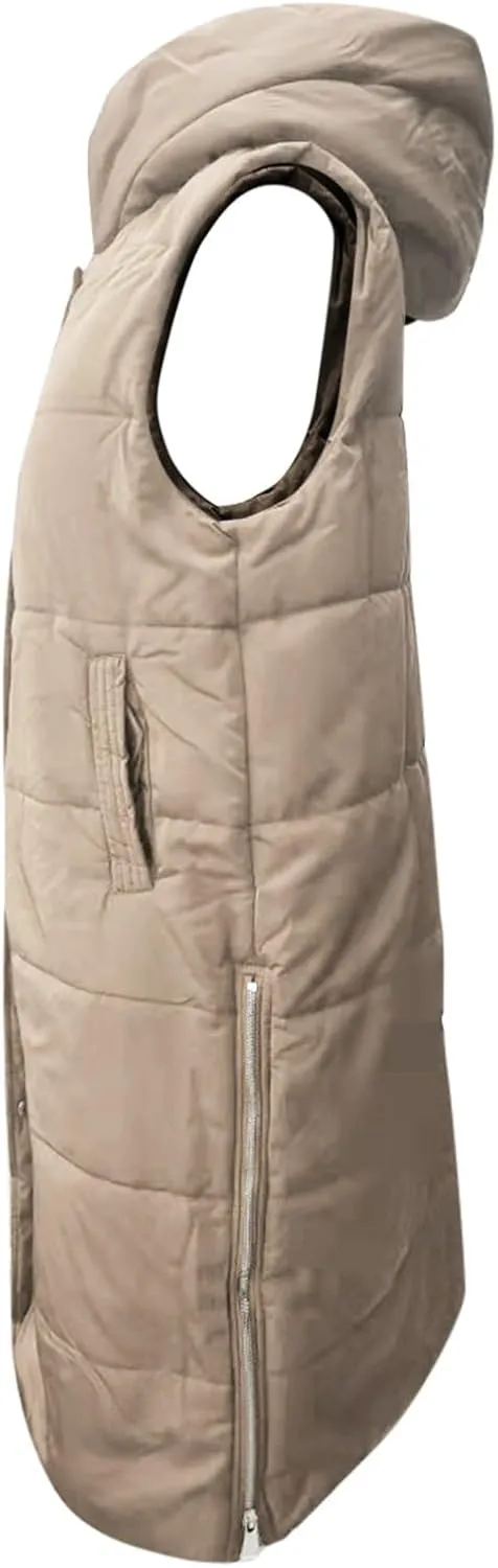 New Ladies Fashion Casual Padded Jacket Solid Color Hooded Slim Vest Temperament Sleeveless Cardigan Long Coat