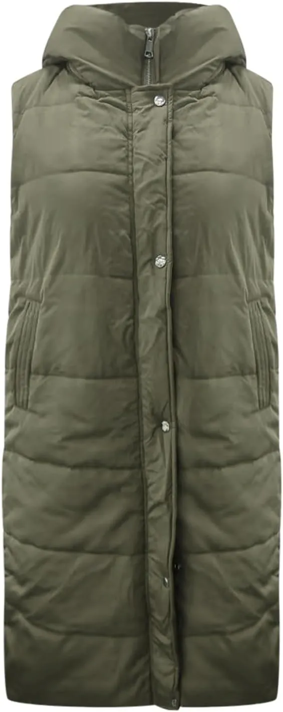 New Ladies Fashion Casual Padded Jacket Solid Color Hooded Slim Vest Temperament Sleeveless Cardigan Long Coat