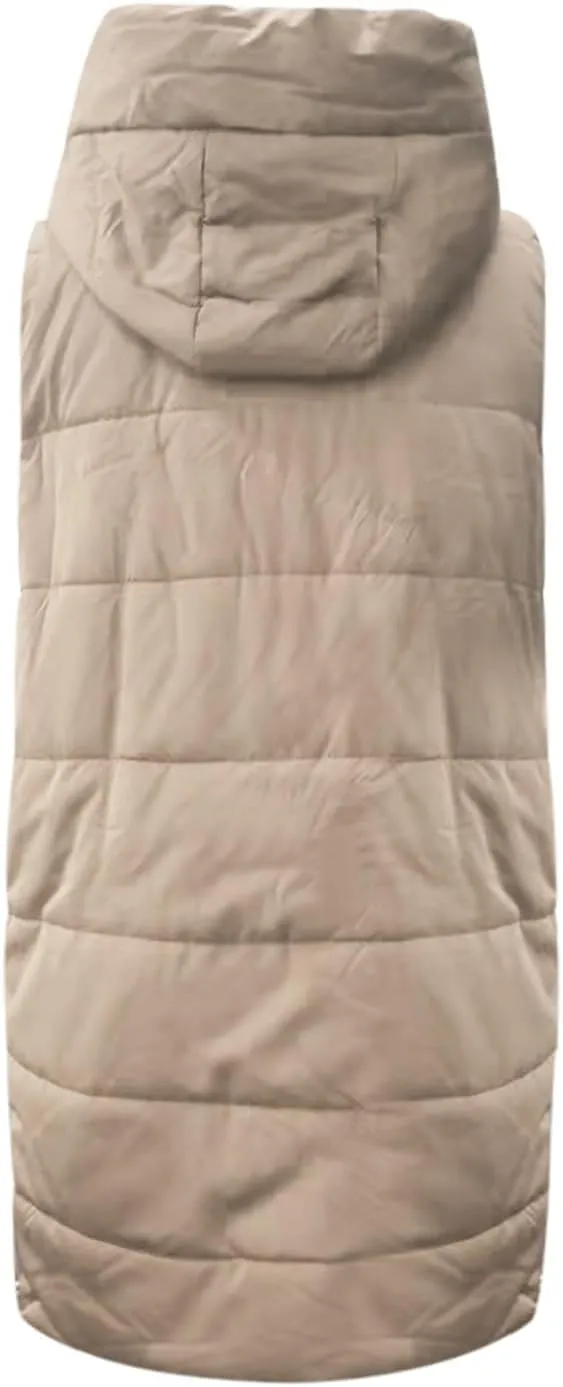 New Ladies Fashion Casual Padded Jacket Solid Color Hooded Slim Vest Temperament Sleeveless Cardigan Long Coat