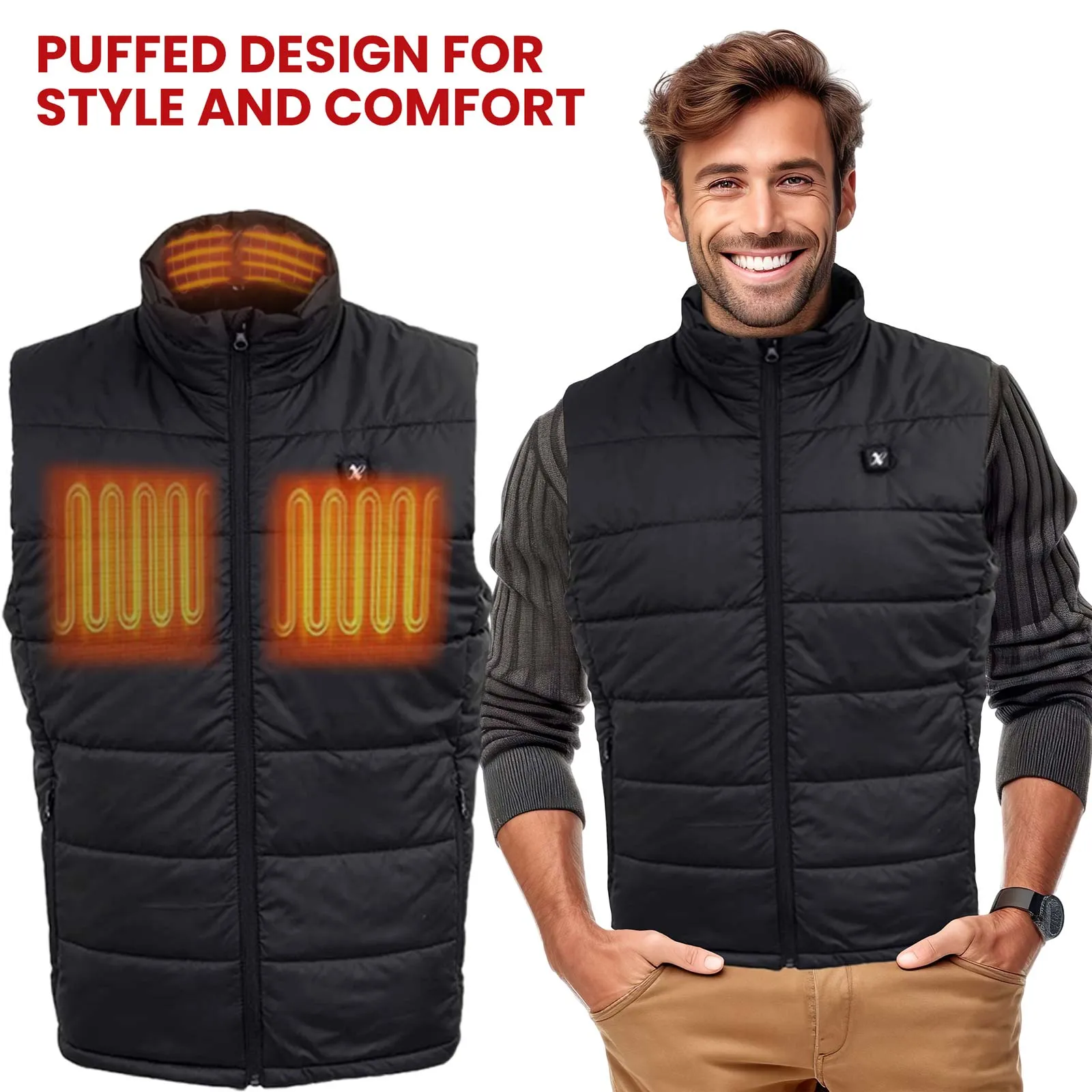 Nexgen Heat Men's NXM3301SET Puffer Black Heated Winter Vest for