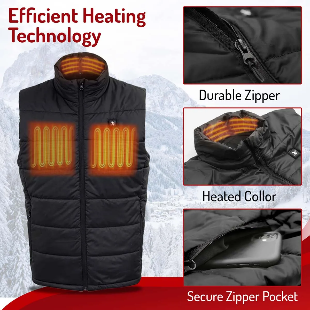 Nexgen Heat Men's NXM3301SET Puffer Black Heated Winter Vest for