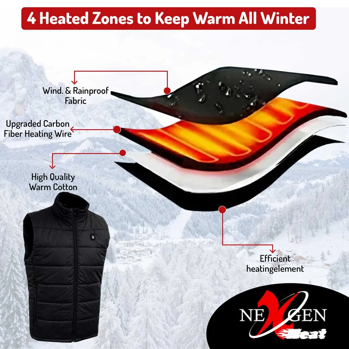 Nexgen Heat Men's NXM3301SET Puffer Black Heated Winter Vest for