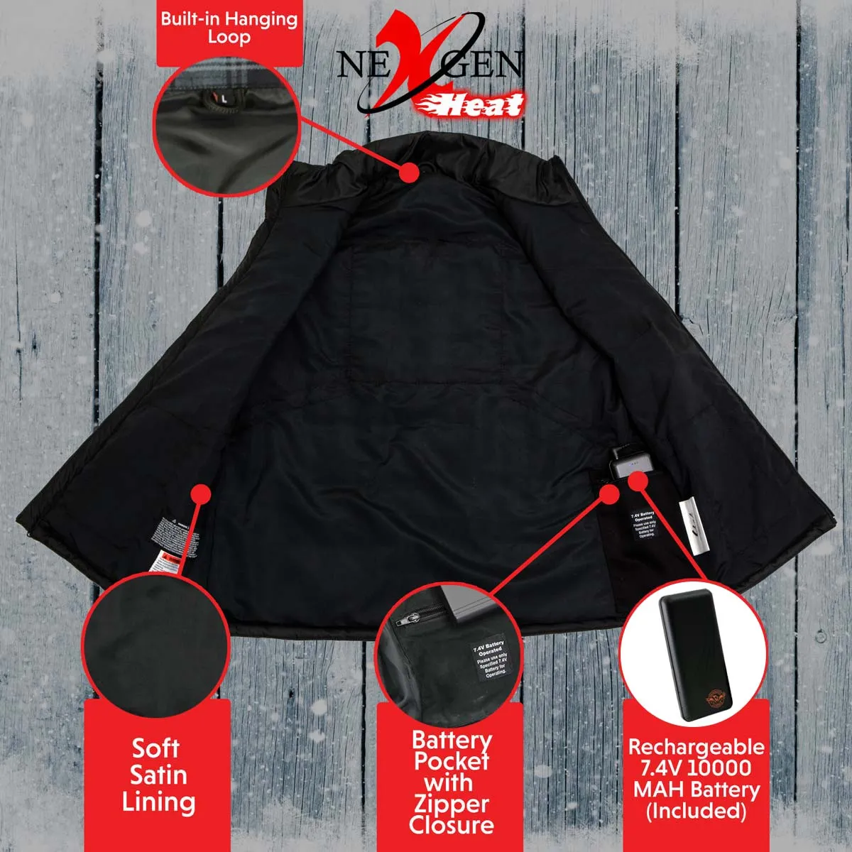 Nexgen Heat Men's NXM3301SET Puffer Black Heated Winter Vest for