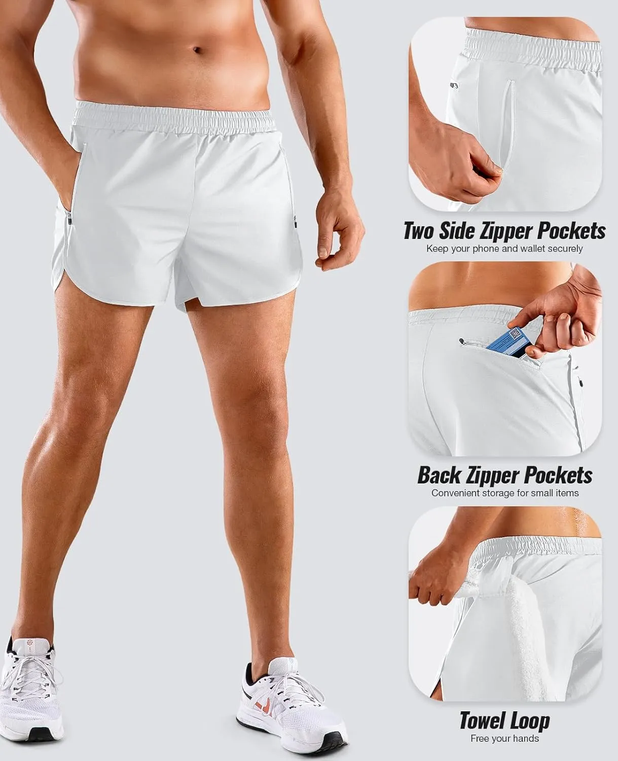 Niksa Mens Running Shorts 3" Workout Athletic Shorts with Zipper Pockets Lightweight Quick Dry Gym Shorts
