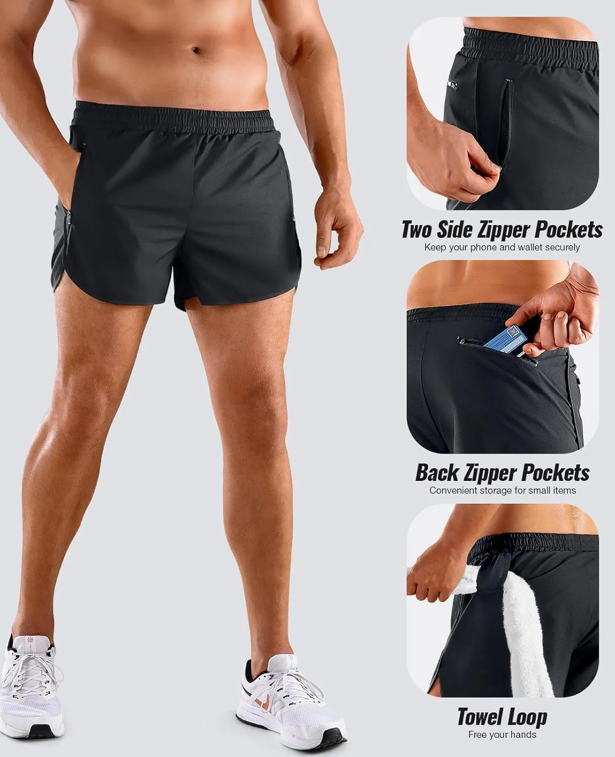 Niksa Mens Running Shorts 3" Workout Athletic Shorts with Zipper Pockets Lightweight Quick Dry Gym Shorts