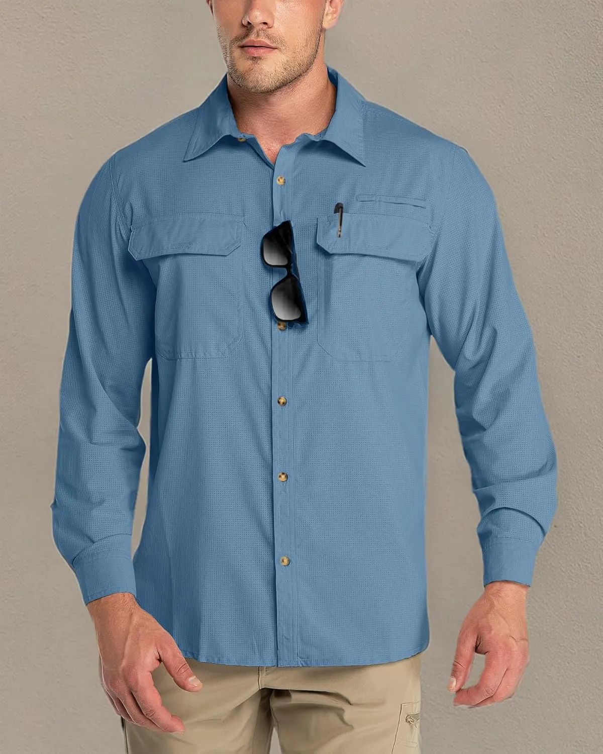 Outdoor Ventures Men's UPF 50  UV Sun Protection Shirt, Long Sleeve Hiking Fishing Shirt Cooling Quick Dry for Safari Travel