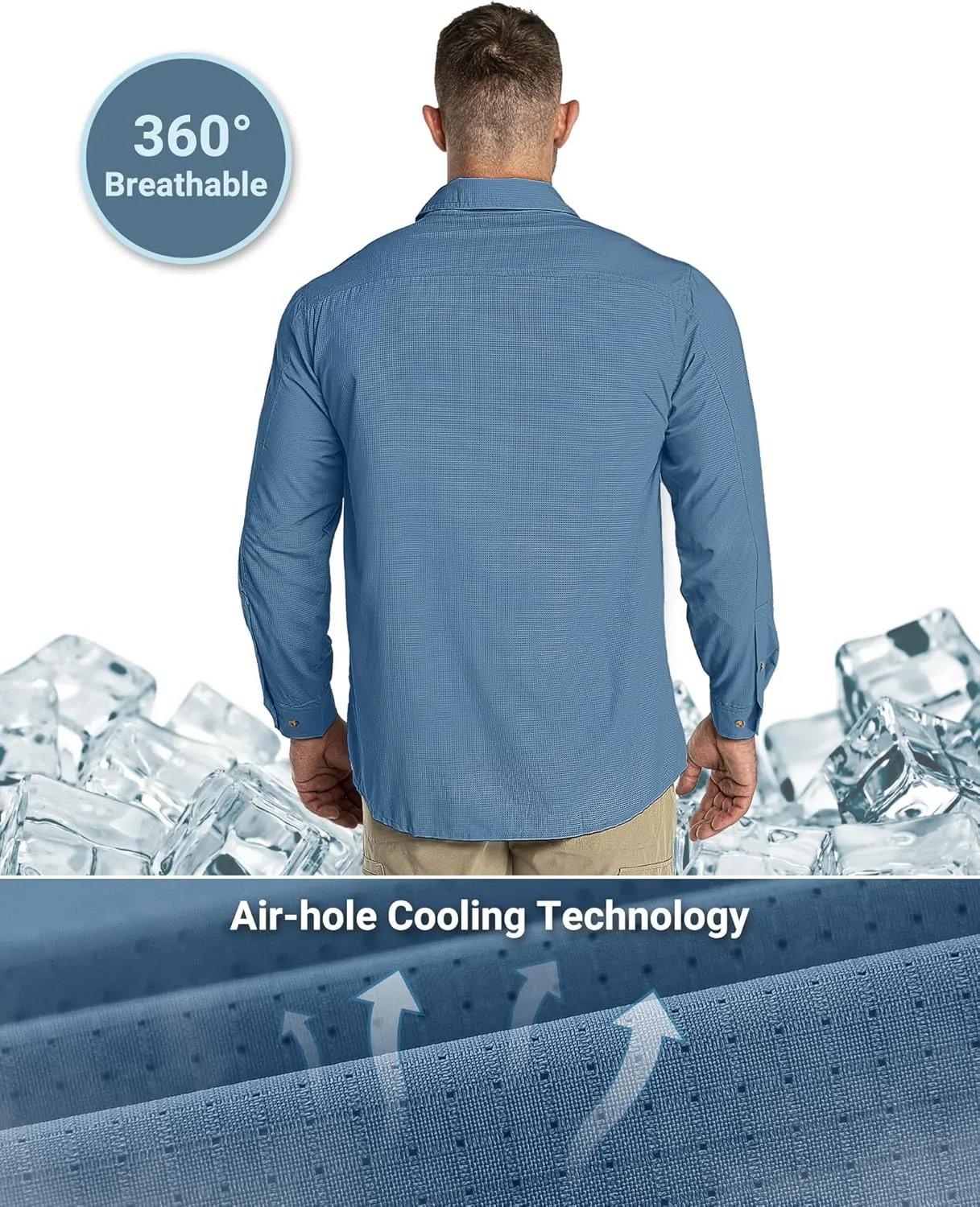 Outdoor Ventures Men's UPF 50  UV Sun Protection Shirt, Long Sleeve Hiking Fishing Shirt Cooling Quick Dry for Safari Travel
