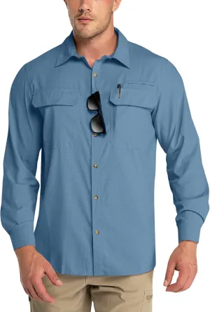 Outdoor Ventures Men's UPF 50  UV Sun Protection Shirt, Long Sleeve Hiking Fishing Shirt Cooling Quick Dry for Safari Travel