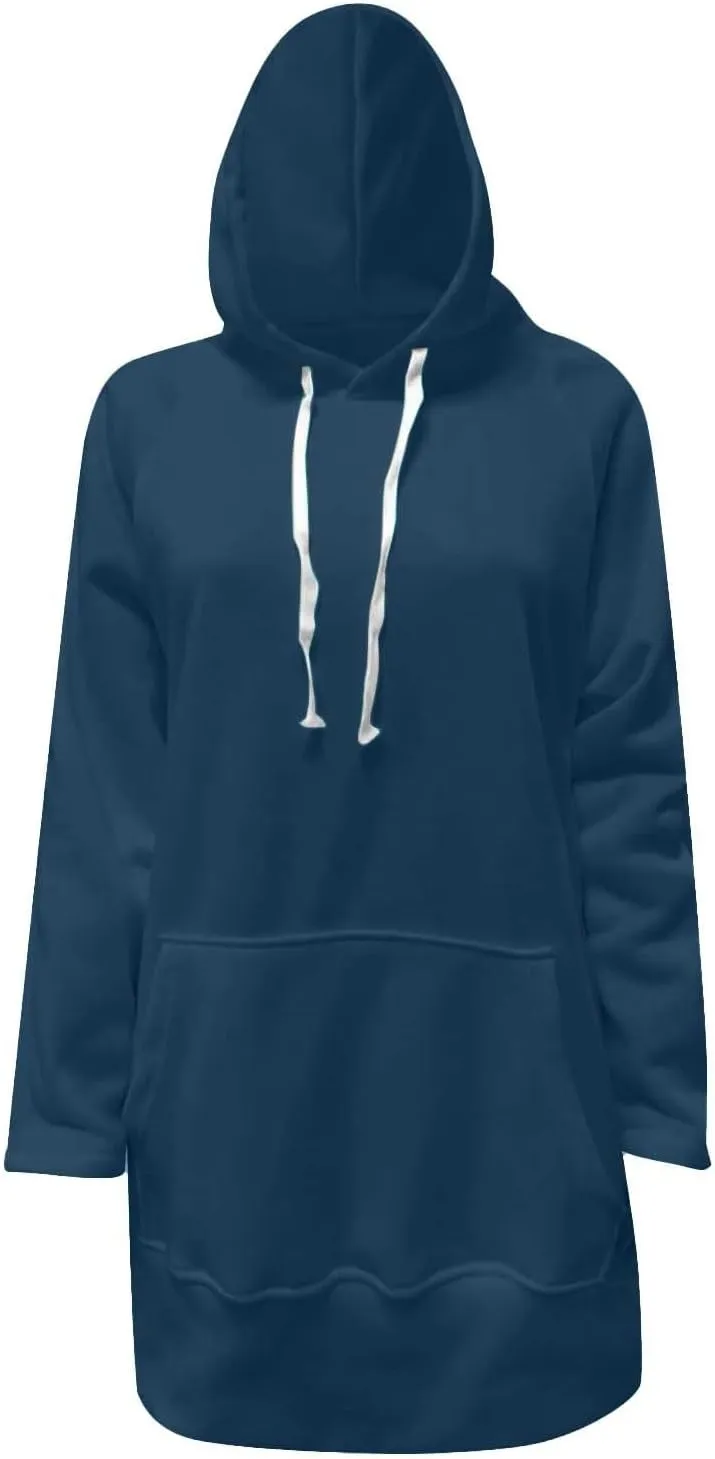 Oversized Hoodie Dress for Women Casual Drawstring Long Warmy Sweatshirt with Pockets Fashion Split Hem Long Sleeve